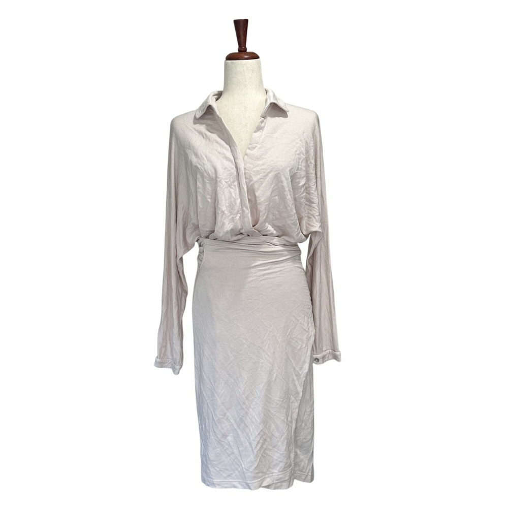 Bleusalt Dress Size 3 US Large Faux Wrap with Tie Sash Collared Midi Longsleeve